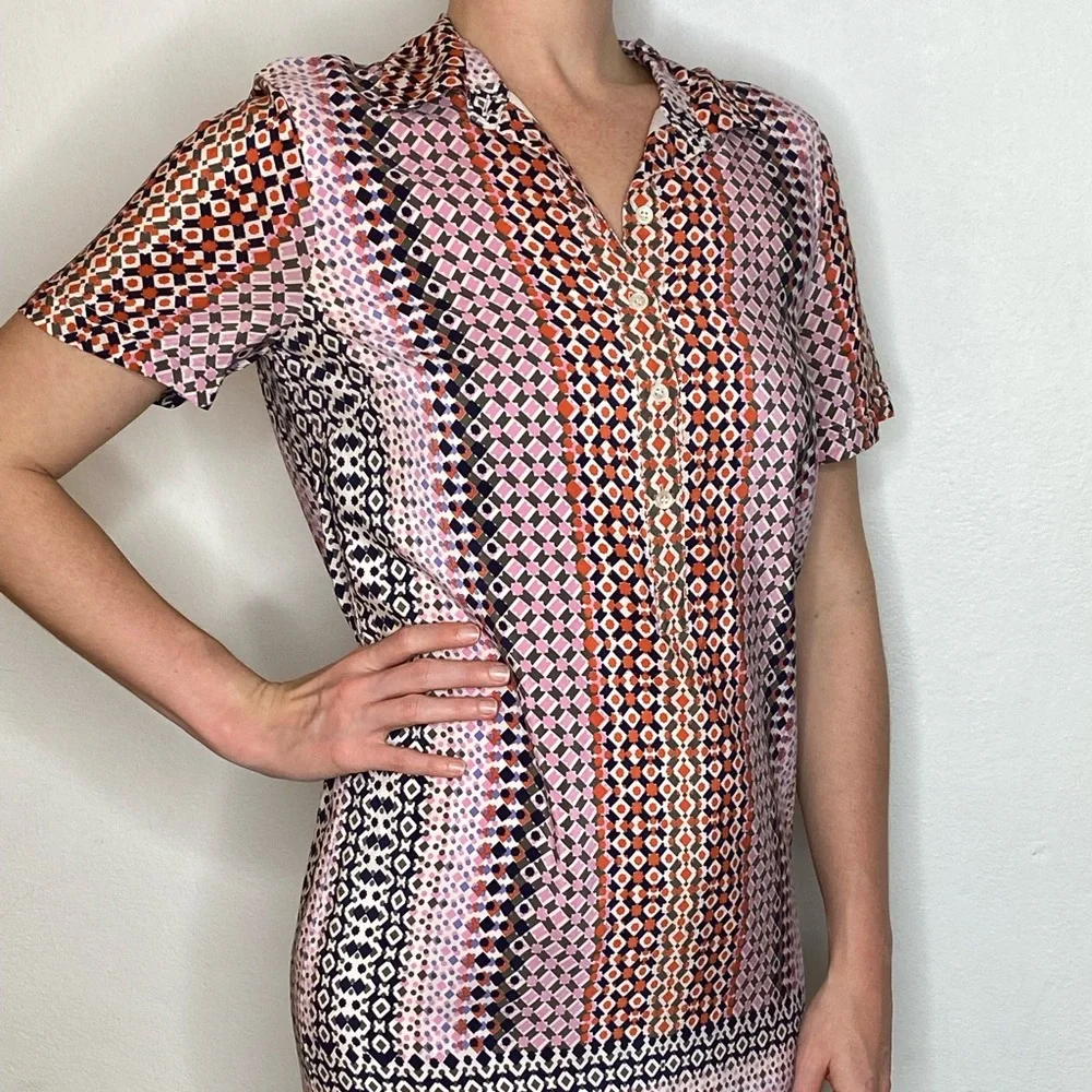 J. Crew Pink and Orange Geometric Short Sleeve Tunic